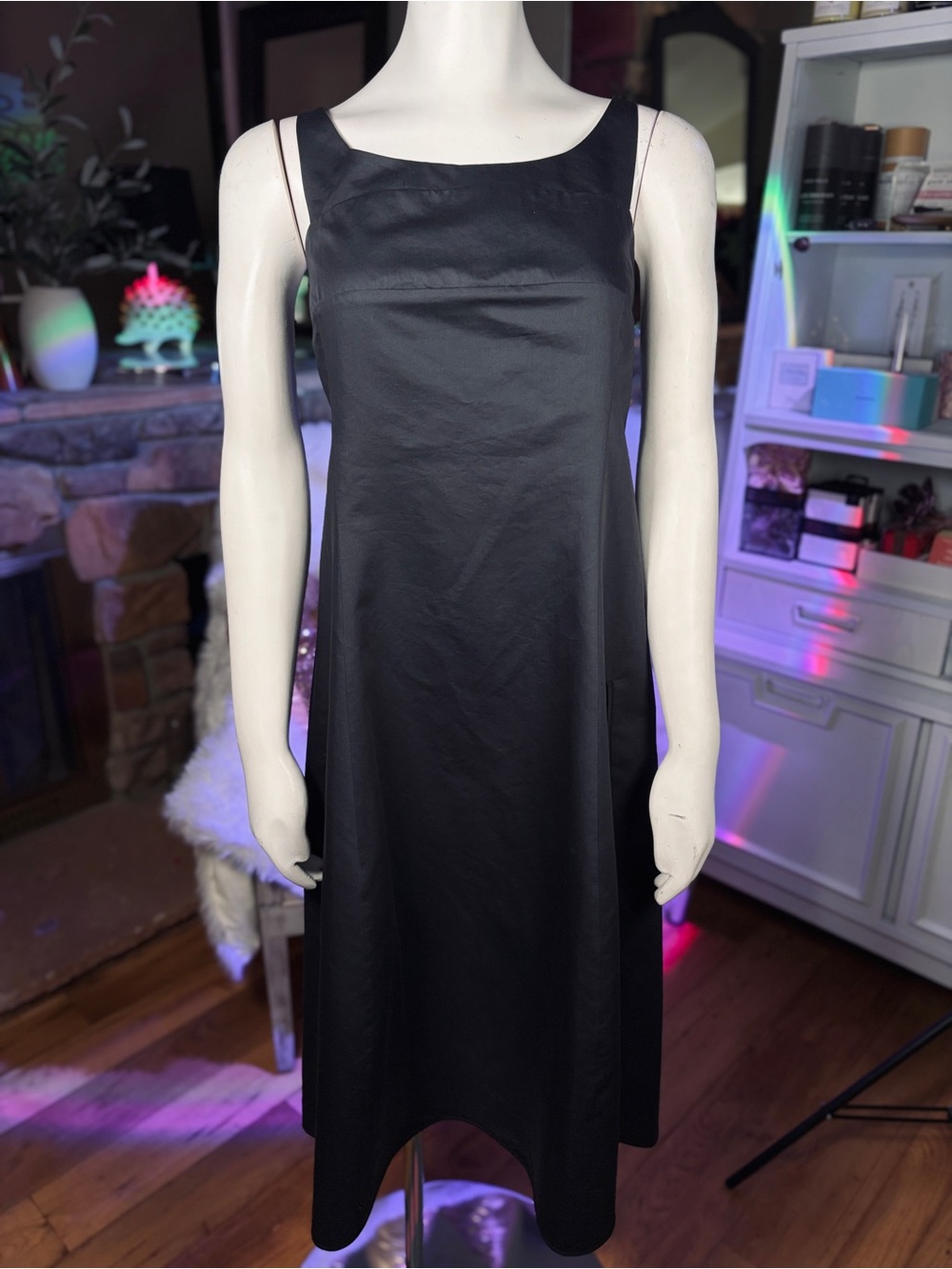 Narciso Rodriguez Black Cotton & Silk Open Back A-line Dress w/ Pockets, Sz 8